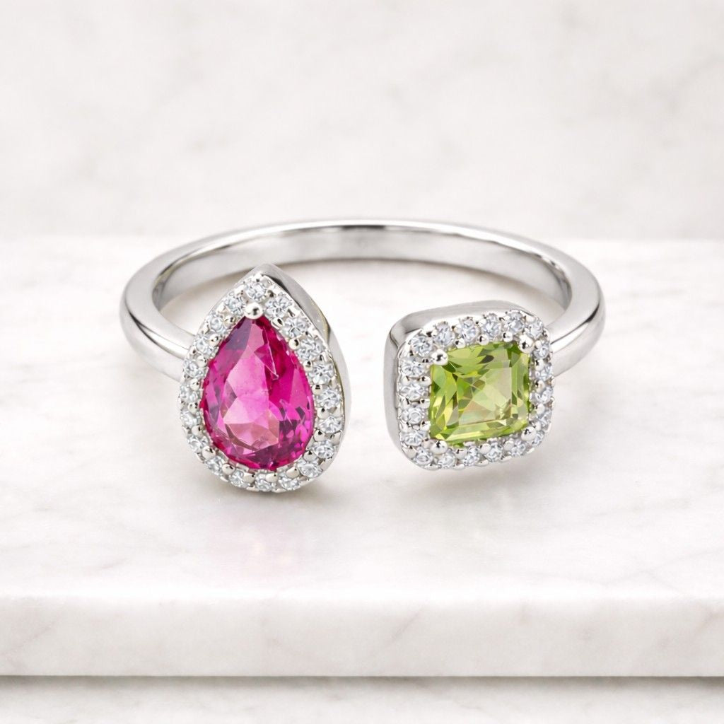 minimalist ring gold polished ring gold sparkle ring gold dual stone ring gold pink stone ring gold green stone ring gold bypass ring gold open band gold ring setting gold jewelry