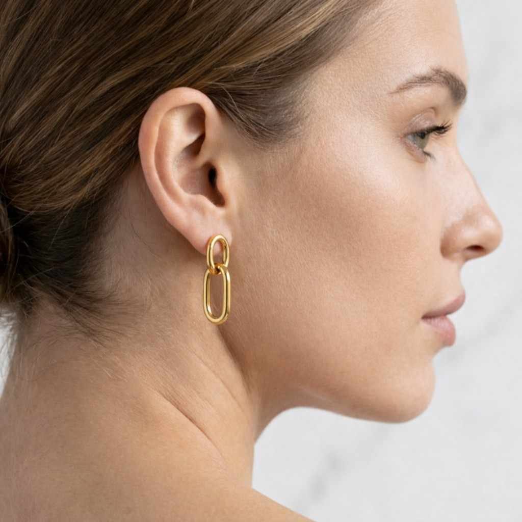 double link drop earrings β’ minimal chain huggies β’ geometric dangle jewelry