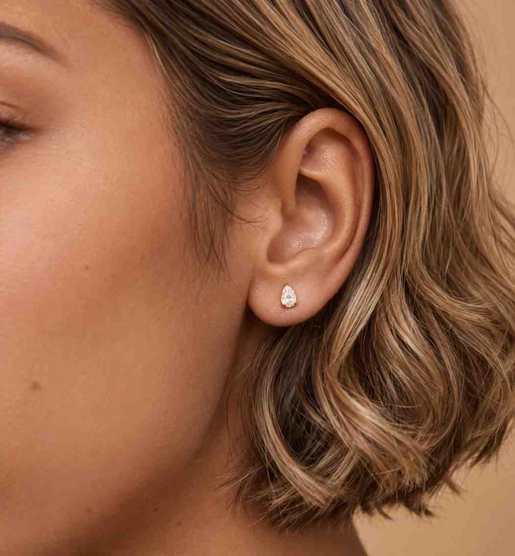 pear cut lab diamond stud earrings: igi certified solitaire wedding studs
