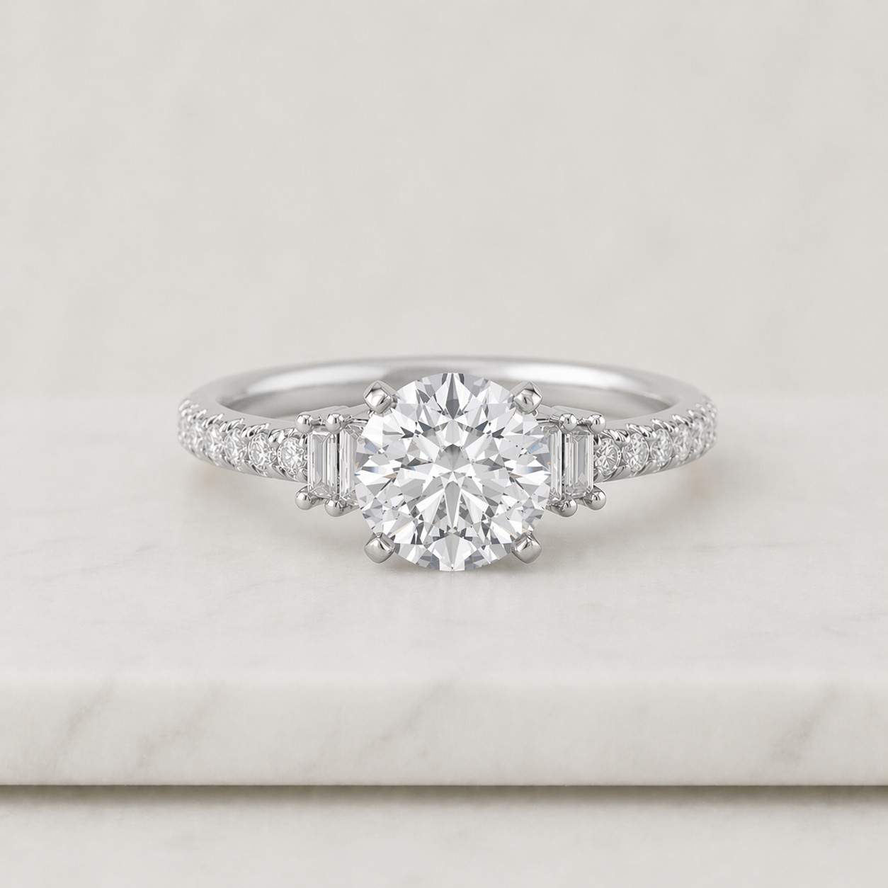 round moissanite engagement ring, 14k solid gold pave band, solitaire ring, ethical gemstone