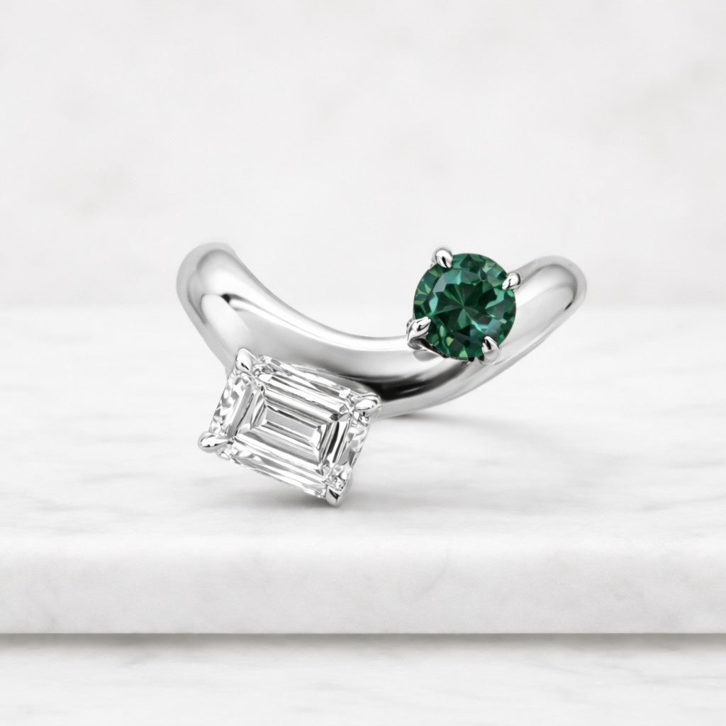 toi et moi engagement ring emerald
moissanite ring round emerald ring yellow gold wave twist ring two stone wedding ring you and me ring retro