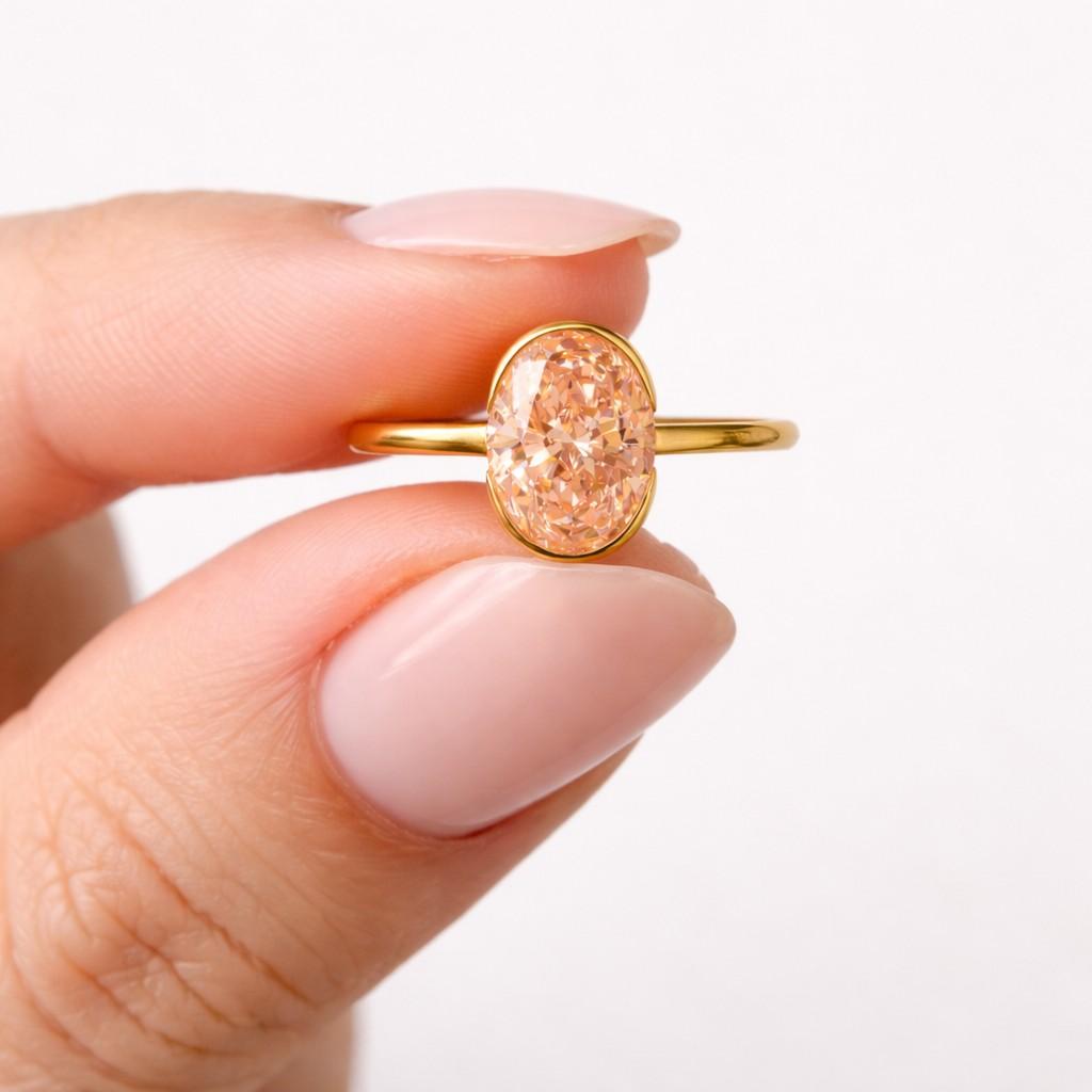 proposal ring fashion accessory simple jewelry stacking jewelry clean jewelry oval centerpiece peach crystal ring pink sparkle ring glossy ring