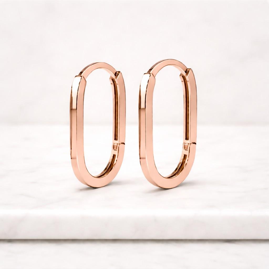 18k gold filled link hoop earrings, minimalist gold huggie hoops, geometric oval earrings, dainty everyday jewelry, modern elegant gift