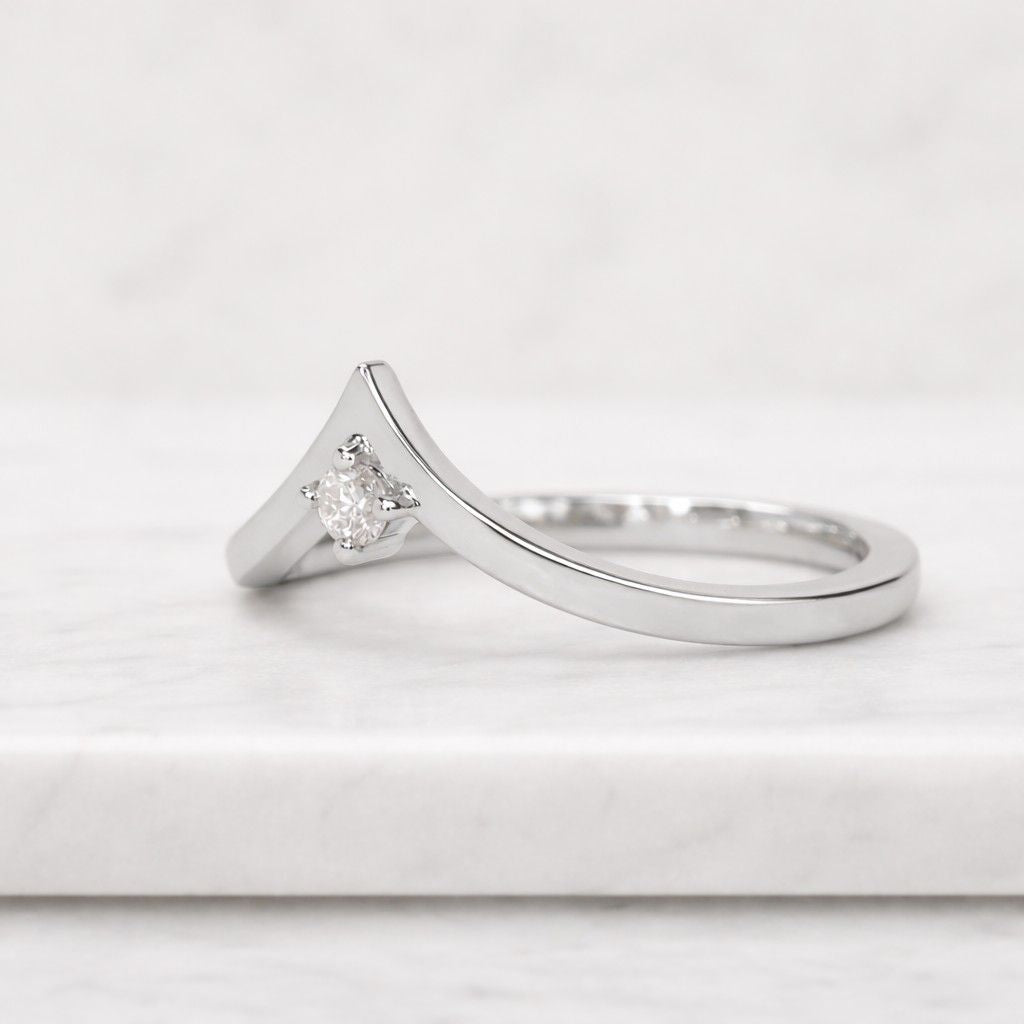 round cut lab grown diamond curved band, 14k solid gold v shape diamond band, cvd diamond proposal band, lab diamond chevron band