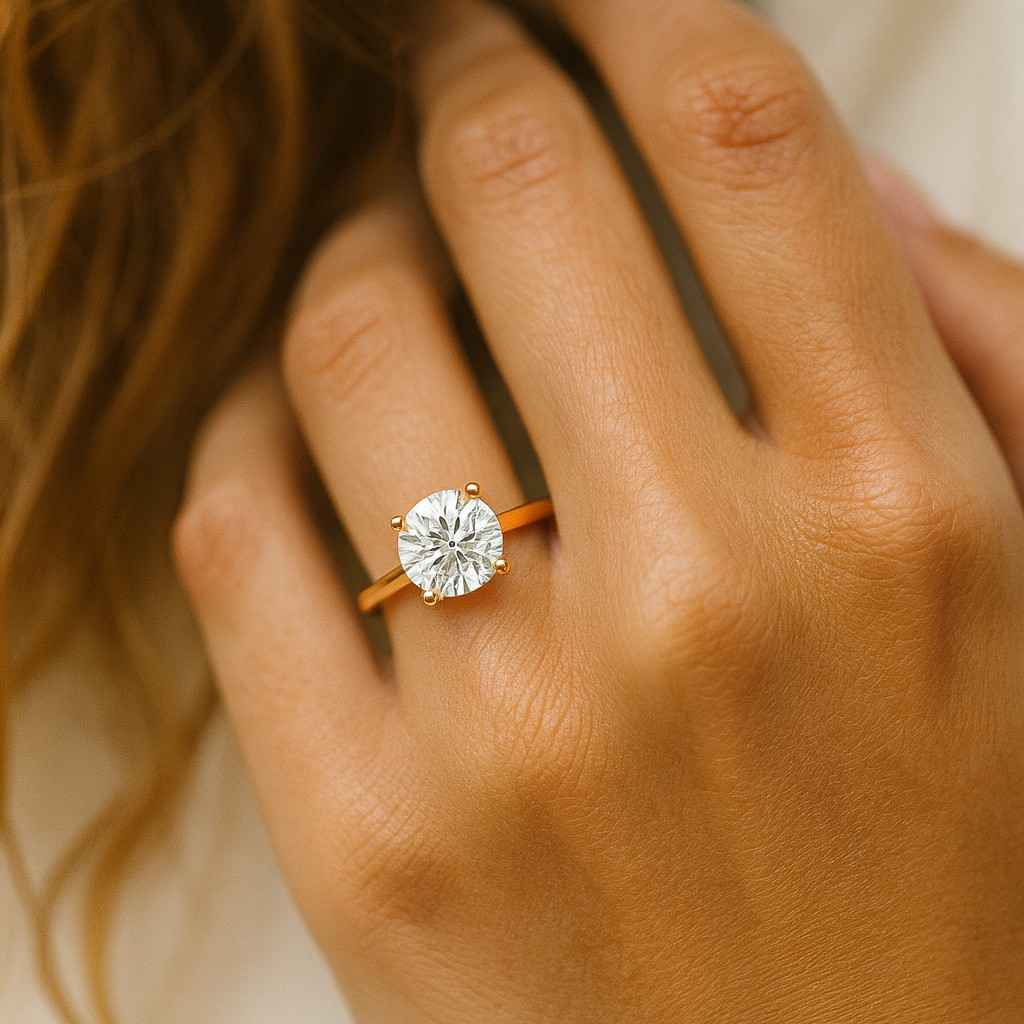 round CVD Diamond yellow Gold Gold Promise Ring Gift for her