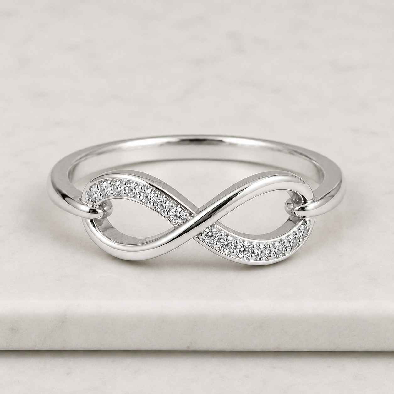 round lab grown diamond infinity wedding band, 14k solid gold minimalist promise ring, pave set diamond twisted band, dainty ring for women
