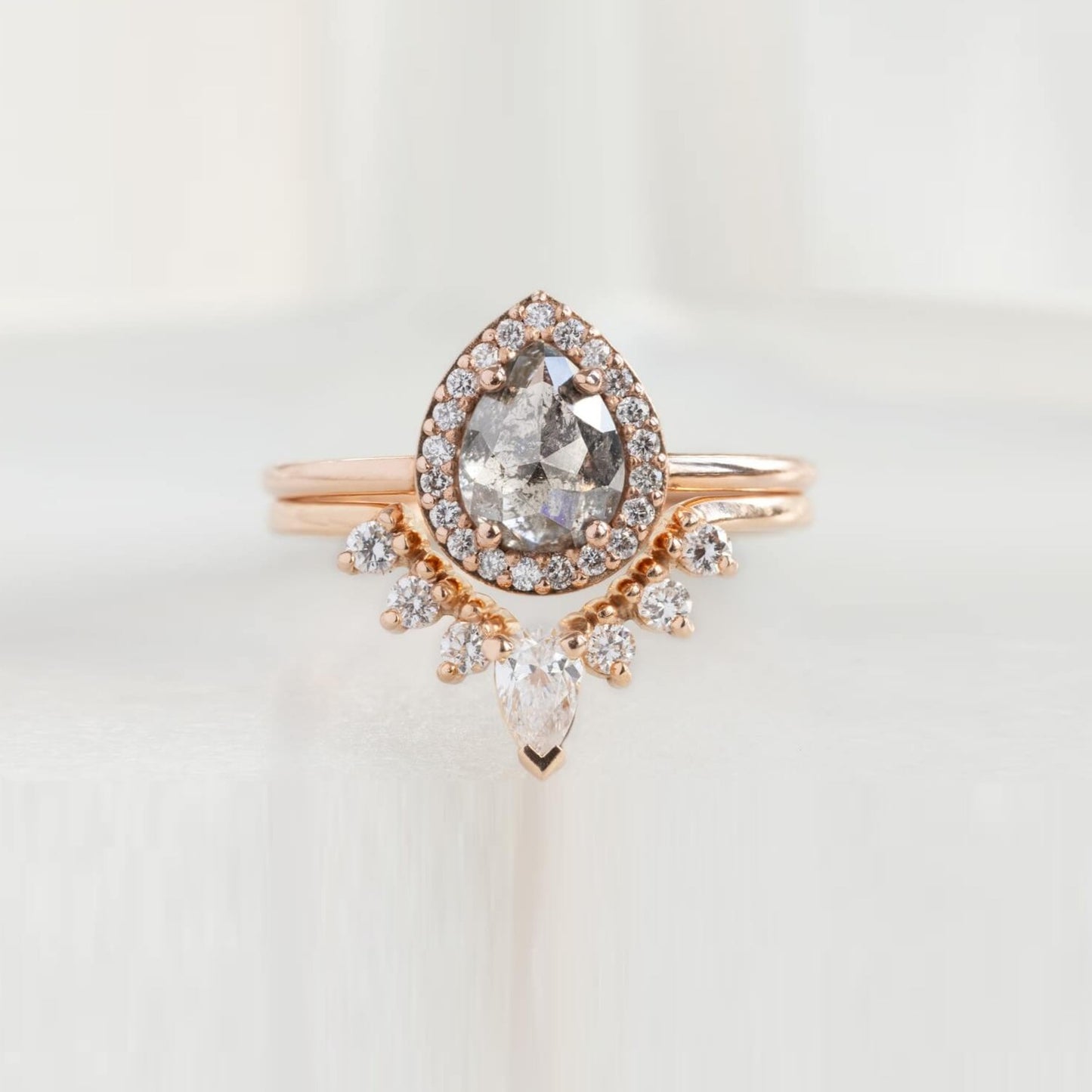 vintage Pear cut Halo diamond Anniversary ring
