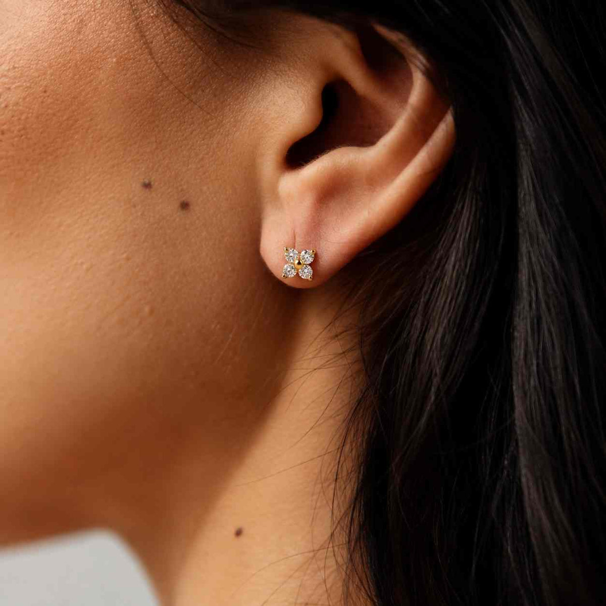 0.07 + 0.07 ctw round cut lab grown diamond studs, 14k solid gold cluster earrings, screw back earring for her, unisex minimalist jewelry
