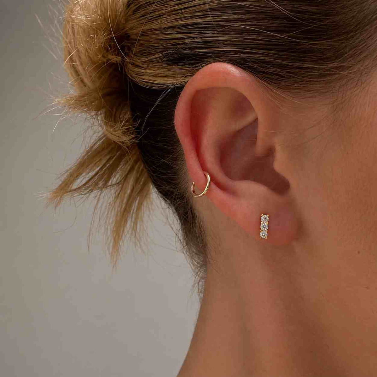 0.14 CTW Round Brilliant Cut Lab Grown Diamond Stud Earrings Three Stone Cluster Studs 14K 18K Gold & Platinum 950 Push Back Gift For Her
