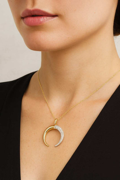 0.25CT Diamond Crescent Moon Prong Set Necklace Pendant Round Brilliant Diamonds 14K White Yellow Rose Gold