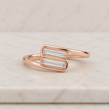 0.35CT Needle Baguette Diamond Ring | Lab Grown/Moissanite Ring | 14K Yellow Gold
