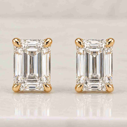 0.5-5 TCW Emerald Cut Lab Grown Diamond Stud Earrings, IGI Certified Solitaire Studs, Solid Gold Screw Back, Handmade New York, Gift for Her
