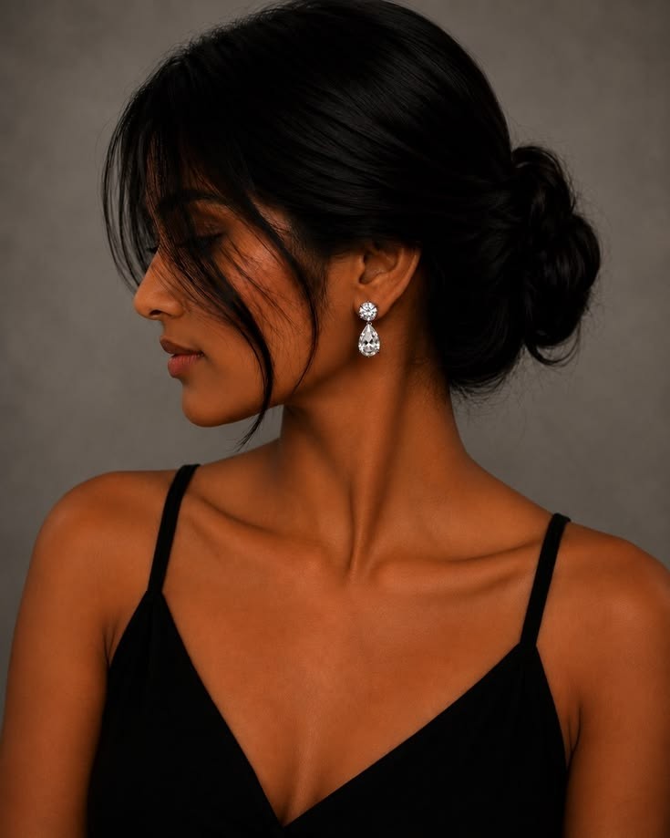 lab grown diamond drop earrings, pear & round cut bridal dangle jewelry
