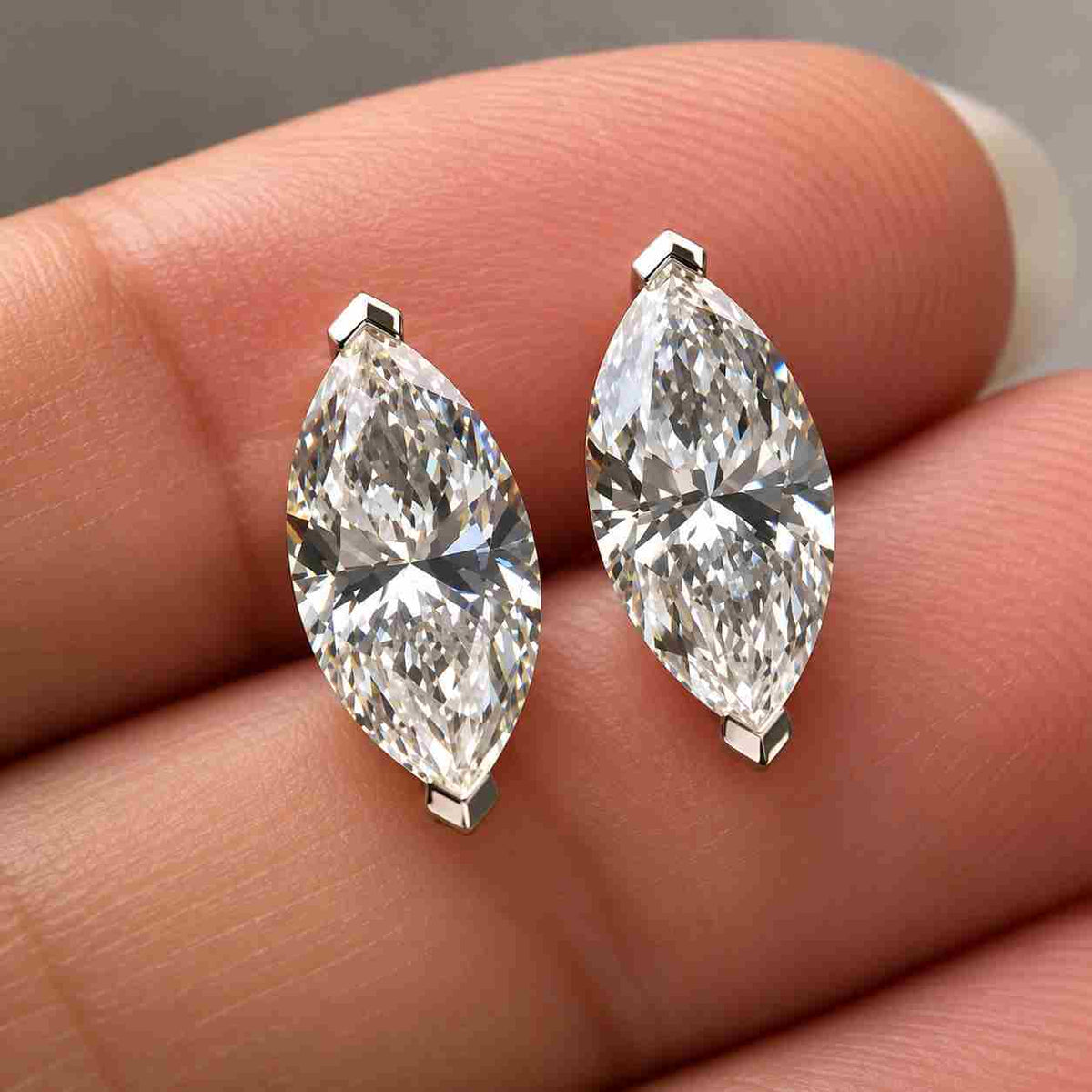0.50 - 2.00 ct marquise cut minimalist martini solitaire studs, 14k gold lab grown diamond prong set earrings, anniversary gift for wife
