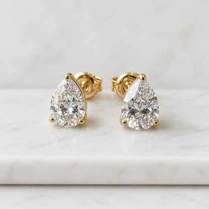 0.50 - 6 Carat Total Weight Pear Diamond Earring Studs 14K Solid Gold Lab Grown E VS1 Diamond Stud Passes Diamond Tester. Perfect Gift
