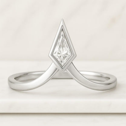 0.50 Carat Kite Cut Lab Grown Diamond Curved Ring, 14K White Gold Solitaire Ring, Claw Prong Set CVD Diamond Ring, Wedding Ring Gift For Her