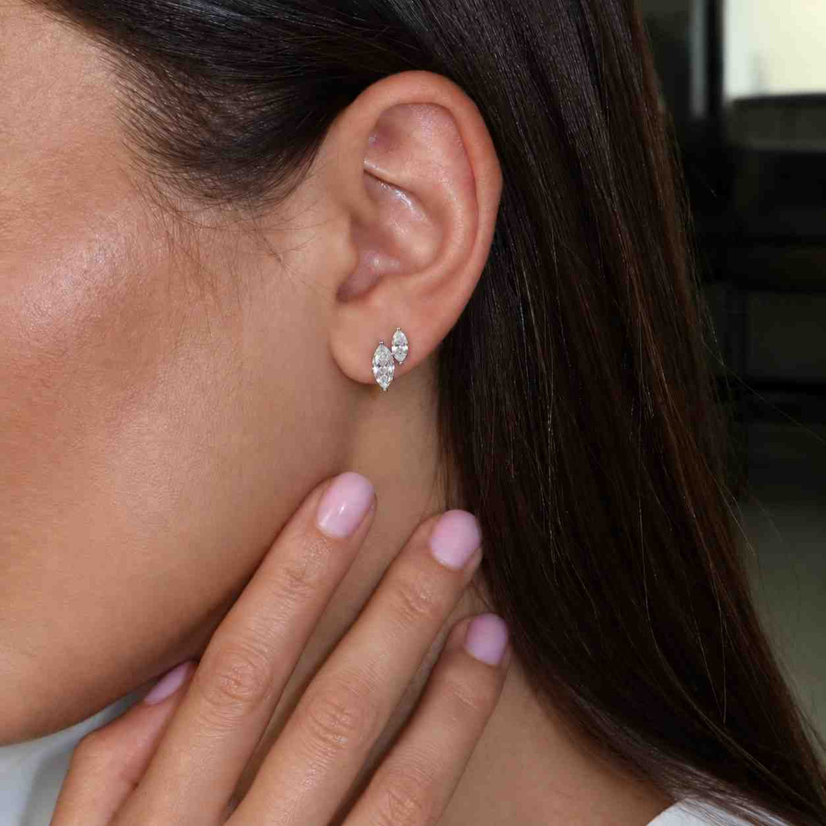 0.50ct Total Lab Grown Diamond Cluster Stud Earrings,14K Solid Gold Marquise Diamond Studs,Bridal Gift
