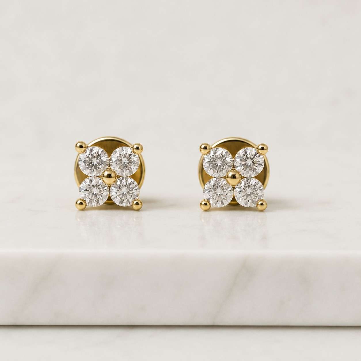 criss cross stud earrings: fancy earrings for her, round cut moissanite 4 stone earrings, 14k solid gold cluster set push back earrings