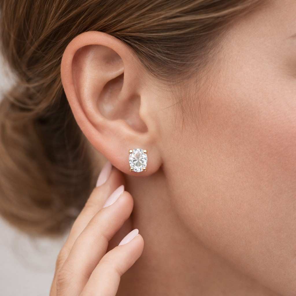 oval cut moissanite stud earrings, 18k gold plated oval studs, moissanite stud earrings, oval diamond wedding earrings, handmade earrings