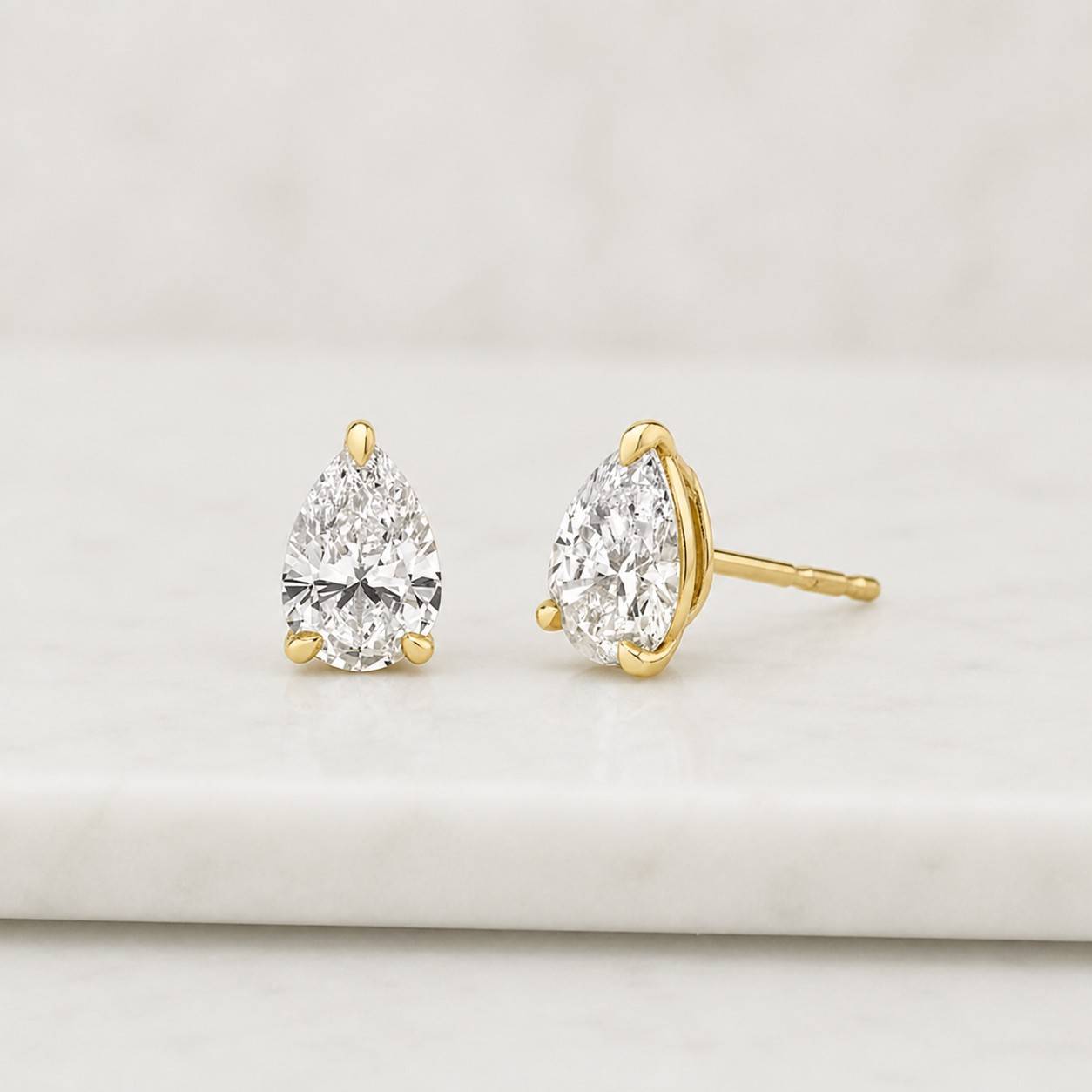 0.50–4.00ctw Pear Cut Lab Grown Diamond Stud Earrings | IGI Certified | 14K Gold
