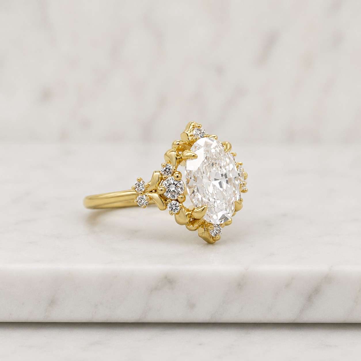 1.50ct Oval Cut Lab Grown Diamond Halo Engagement Ring, Vintage Style Oval Diamond Ring, 14K Gold Cluster Halo Ring, IGI Certified
