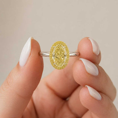 Oval Cut Yellow Lab Diamond Halo Stud Earrings | VVS1 White Gold Bridal Jewelry |

