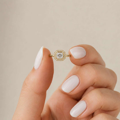 Asscher Cut Lab Grown Diamond Halo Engagement Ring, CVD Diamond Solitaire Ring, 0.50 To 3.00 CT Diamond Ring, Double Prong Set Diamond Ring
