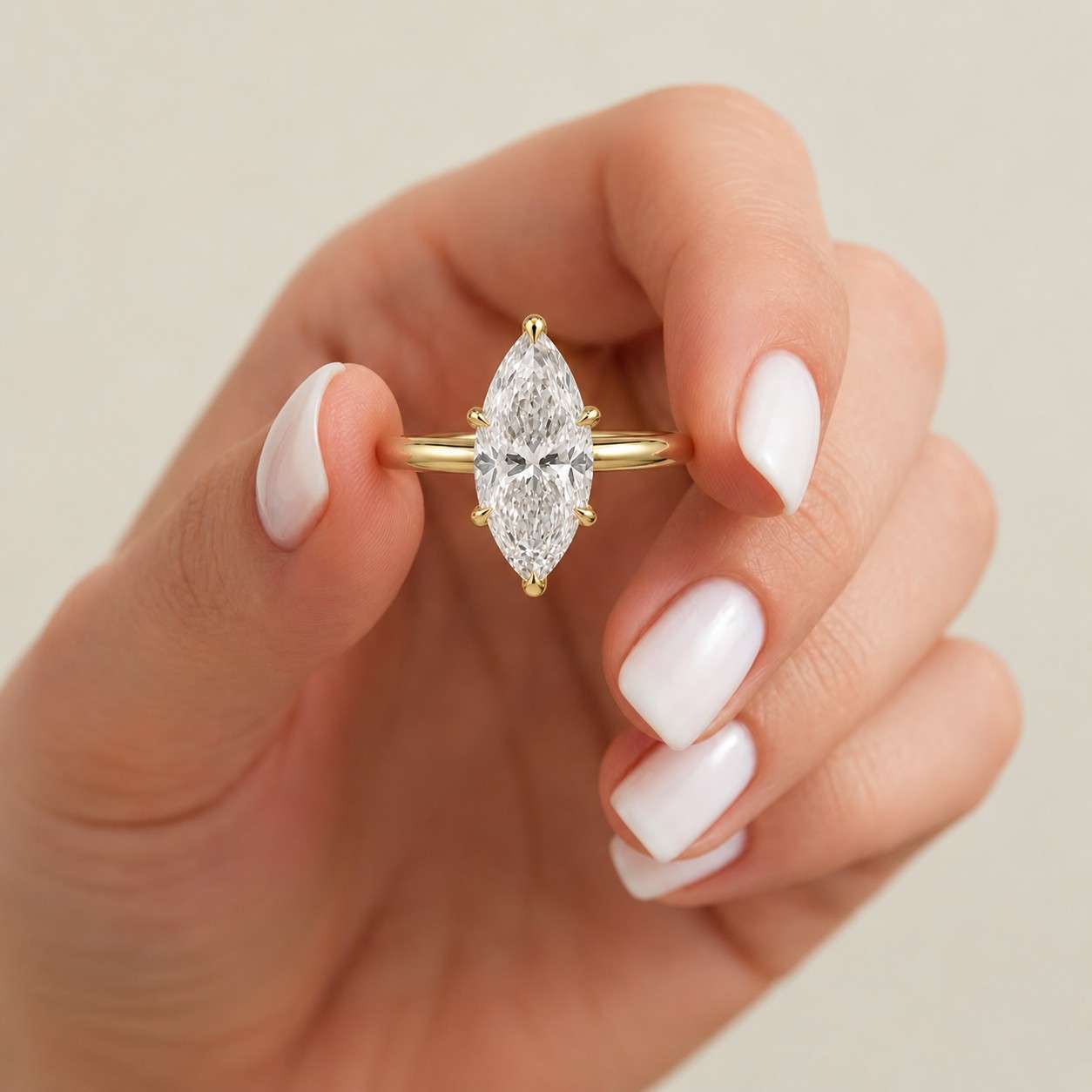 Tulip Set Marquise Cut Moissanite Engagement Ring, Solid Gold Solitaire Cathedral Ring, Affordable Ring
