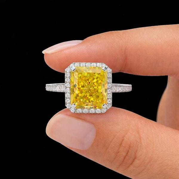 5ct Radiant Cut Light Yellow Lab Diamond Engagement Ring, Solitaire Wedding Band Gift

