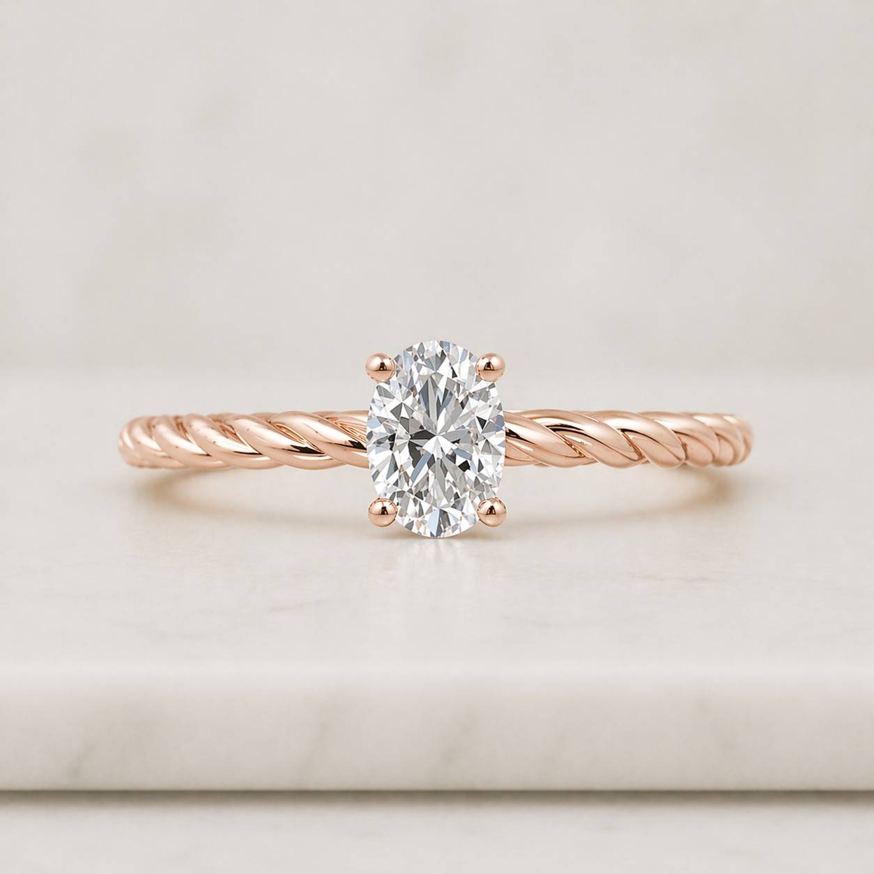 twisted rope wedding ring, oval lab grown diamond, hidden halo braided engagement ring, made with solid gold, 14k gold ring for her