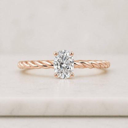 Twisted Rope Wedding Ring, Oval Lab Grown Diamond, Hidden Halo Braided Engagement Ring, Made with Solid Gold, 14k Gold Ring for her