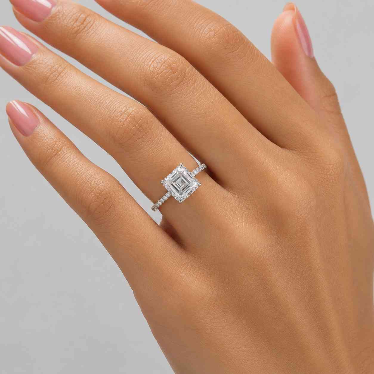 lab grown asscher diamond hidden halo engagement ring, 14k solid gold diamond solitaire ring, lab diamond ring, anniversary gift for her
