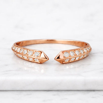 Lab Grown Round Diamond Open Cuff Wedding Band, 14K Gold Stacking Ring, Lab Diamond Pave Set Matching Band For Engagement Ring, Gift For Her