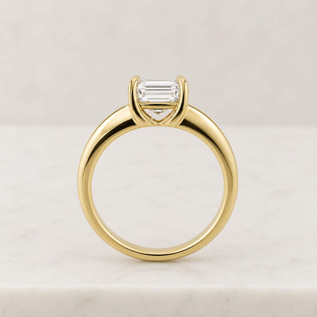 emerald cut moissanite engagement ring | 14k yellow gold ring | diamond band ring | solitaire ring | art deco bridal ring | gift for her
