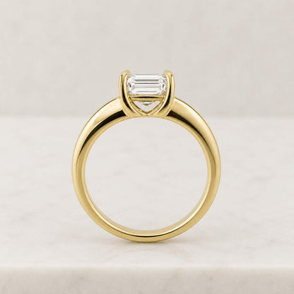 Emerald Cut Moissanite Engagement Ring | 14k Yellow Gold Ring | Diamond Band Ring | Solitaire Ring | Art Deco Bridal Ring | Gift for Her
