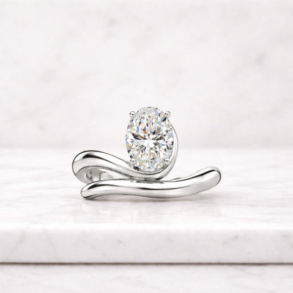 1.0 Ct East West Oval Cut Lab Grown Wedding Ring, Carved Band Anniversary Ring, Prong Setting Engagement Ring, 10K Yellow Gold Promise Ring
