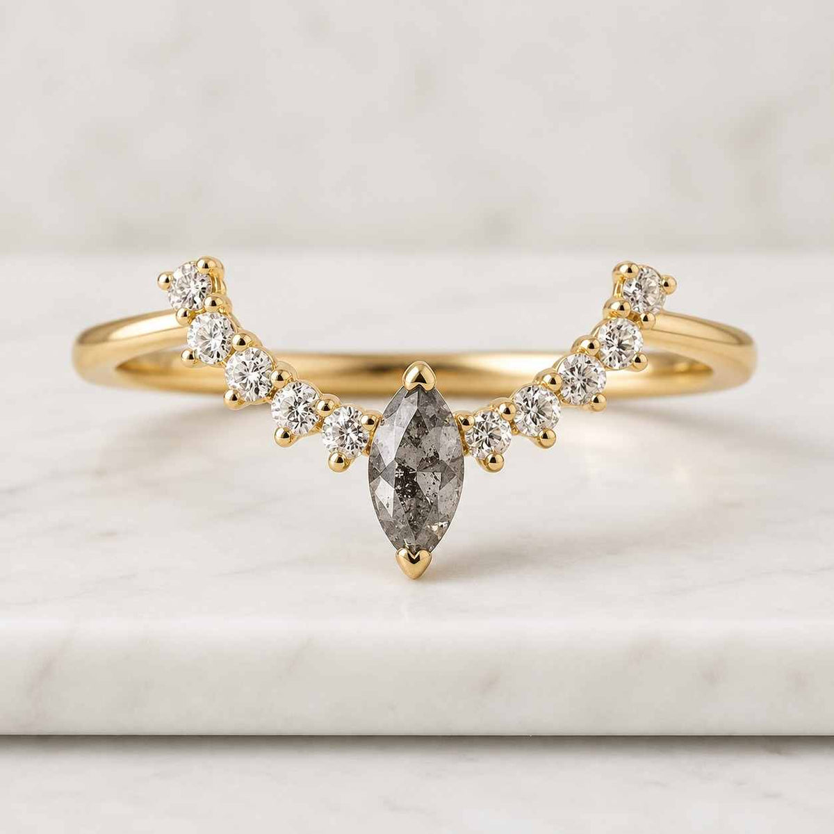 0.60 CT Kite Cut Lab Grown Diamond Curved V Wedding Band, 14K White Gold Marquise Chevron Ring, Art Deco Bridal Matching Band