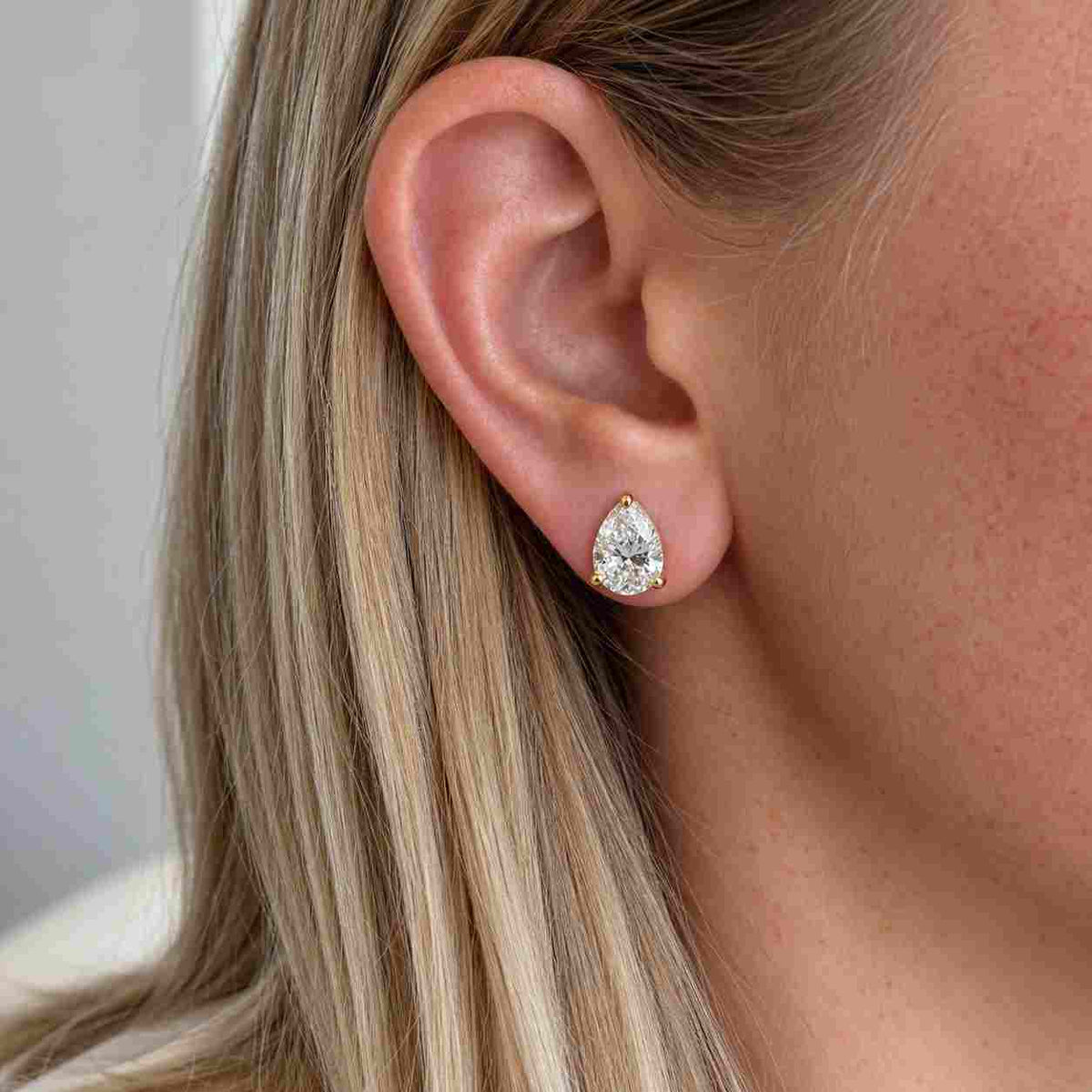 0.60 ct pear cut lab grown diamond stud earrings, 925 sterling silver & 18k gold vermeil, teardrop second hole earrings

