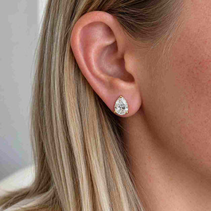 0.60 CT Pear Cut Lab Grown Diamond Stud Earrings, 925 Sterling Silver & 18K Gold Vermeil, Teardrop Second Hole Earrings
