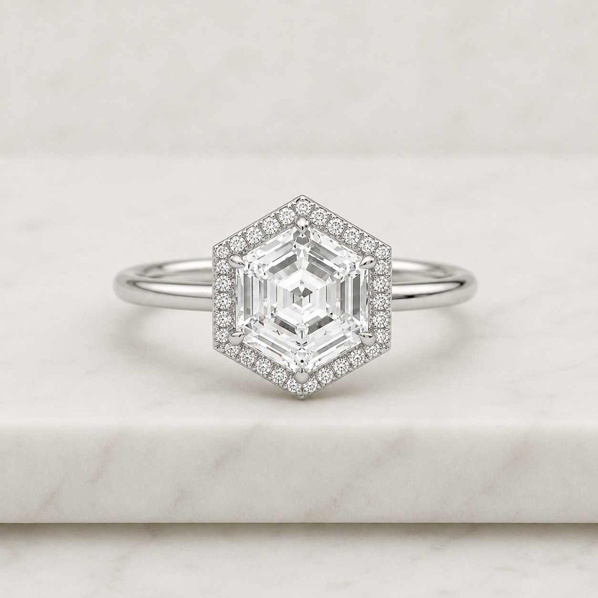 0.75ct hexagon diamond engagement ring