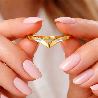 14k Gold Emerald Cut Solitaire Ring, Grooved Geometric Wedding Band