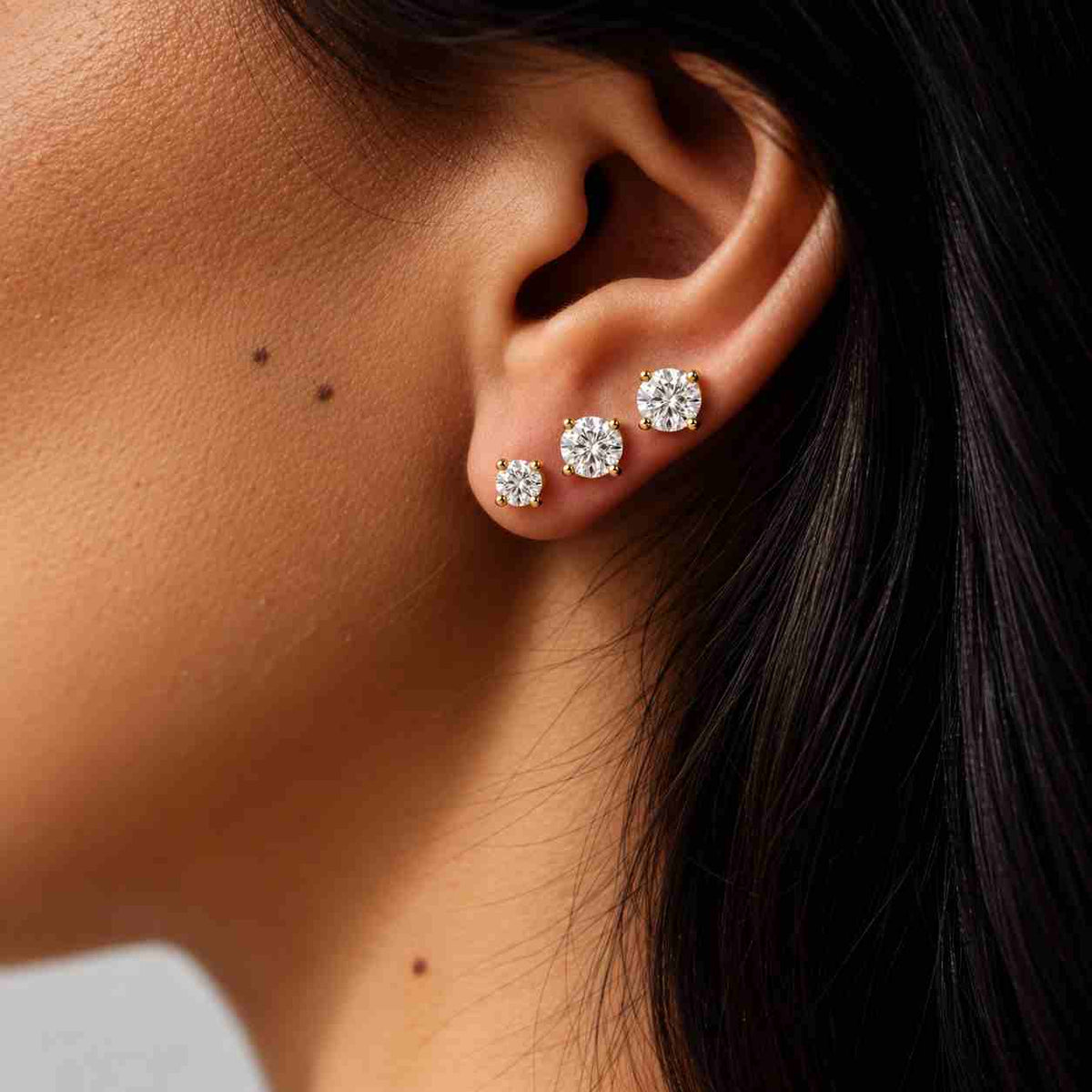 1.00 ctw lab grown diamond stud earrings in 14k solid gold, round solitaire design

