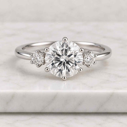 1.00 CT Lab Grown Diamond Three-Stone Engagement Ring, 14K Gold, Round Brilliant Cut