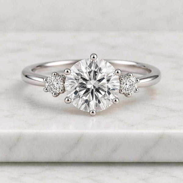 1.00 CT Lab Grown Diamond Three-Stone Engagement Ring, 14K Gold, Round Brilliant Cut