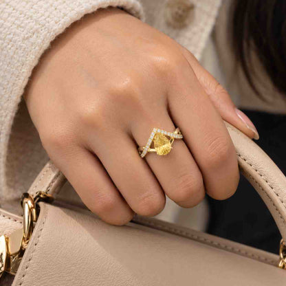 1.00 CT Round Cut Lab Diamond Bypass Engagement Ring, 14K Gold Pavé Solitaire Ring, Unique Swirl Shank Anniversary Ring, Fine Jewelry Gift
