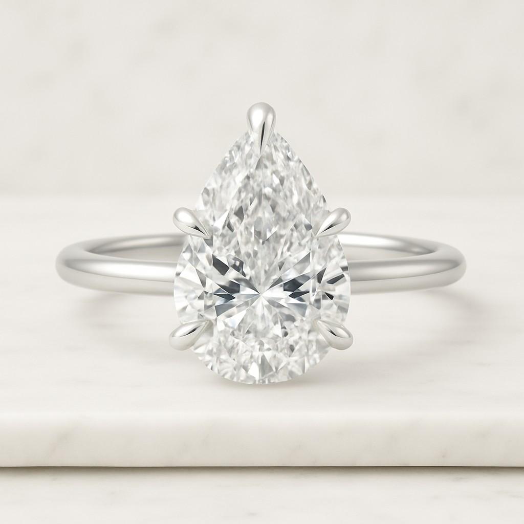 1.00 Carat Pear Cut Lab Grown Diamond Curved Ring Bypass Pear Shaped Solitaire Diamond Ring for Women