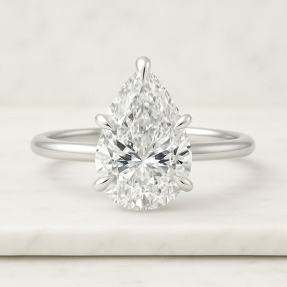 1.00 Carat Pear Cut Lab Grown Diamond Curved Ring Bypass Pear Shaped Solitaire Diamond Ring for Women