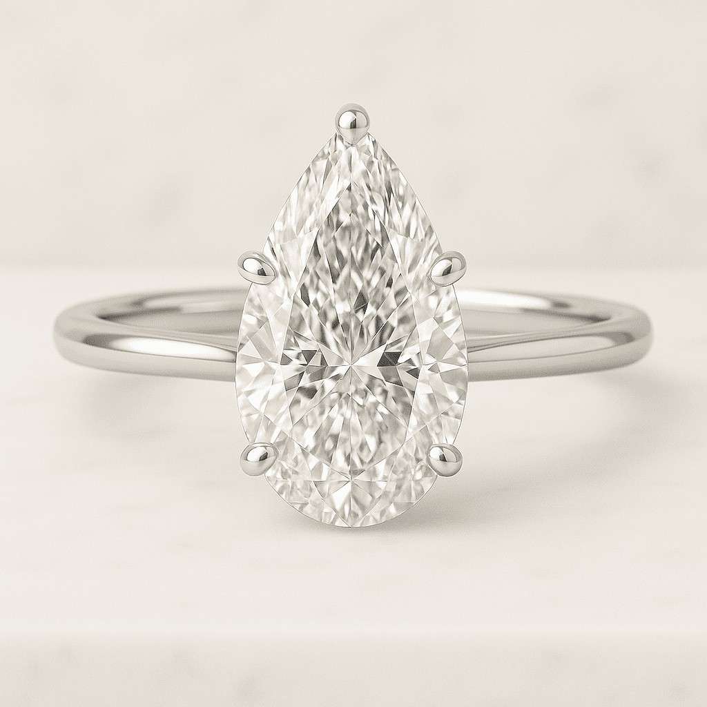 1.00 Carat Pear Lab Grown Diamond Curved Ring, CVD Diamond Solitaire Ring For Wedding Gift, 14K Yellow Gold Anniversary Ring For Her