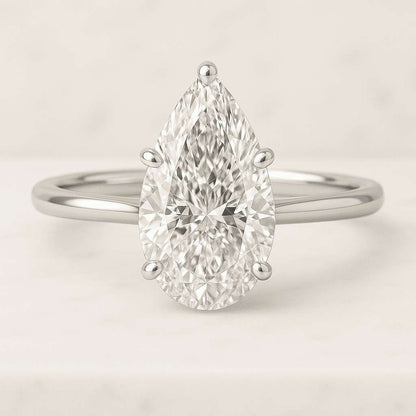 1.00 Carat Pear Lab Grown Diamond Curved Ring, CVD Diamond Solitaire Ring For Wedding Gift, 14K Yellow Gold Anniversary Ring For Her