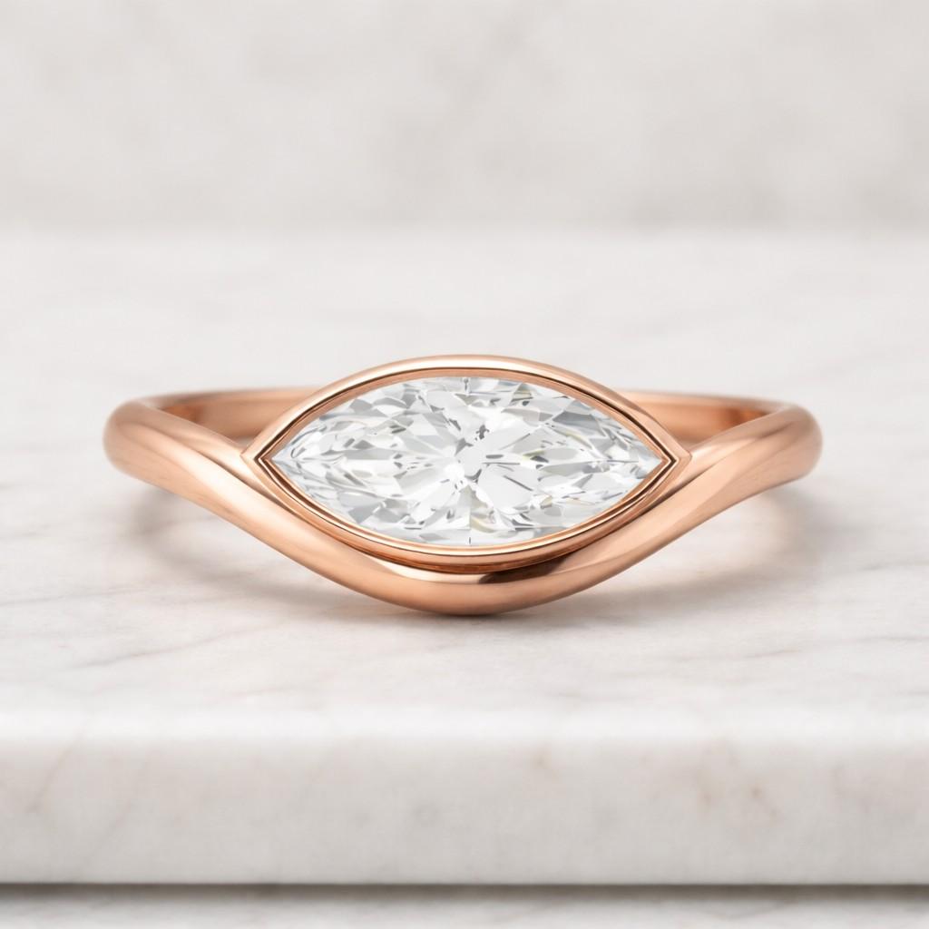1.00ct Marquise Cut Lab Grown Diamond Engagement Ring, Curved Pave Band Ring, IGI Certified, Promise Ring, Minimalist Bridal Jewelry
